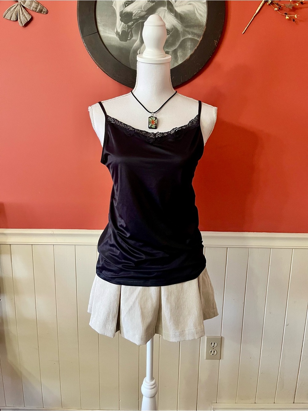 Vanity Fair Black Lace-Trim Spaghetti Strap Cami Top Size 2XL